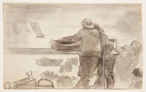 Praia com Barcos e Pessoas, Cullercoats, Inglaterra de Winslow Homer