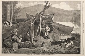 Acampando nas montanhas Adirondack, 1874. de Winslow Homer