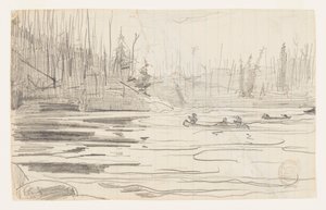 Canoas em um lago de Winslow Homer