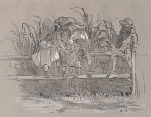 Crianças sentadas numa vedação de Winslow Homer