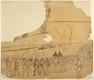 Desenho, Uma coluna de infantaria em marcha, 1862 de Winslow Homer