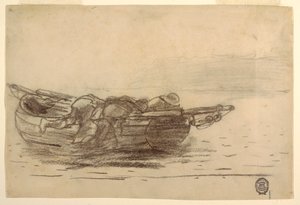 Desenho, Pescadores a trepar sobre as canhoneiras, Cullercoats, Inglaterra, 1881-82 de Winslow Homer
