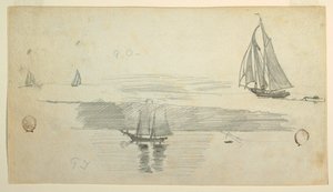Desenho, Quatro escunas, possivelmente 1880 de Winslow Homer