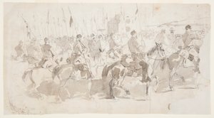 Desenho do Sexto Regimento de Cavalaria do General McClellan a embarcar em Alexandria para Old Point Comfort, 2 de abril de 1862 de Winslow Homer
