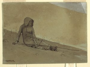 Desenho, Rapariga sentada numa encosta, 1878 de Winslow Homer