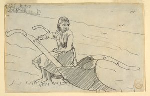 Desenho, Rapariga sentada numa charrua, 1879 de Winslow Homer
