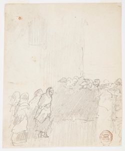 Desenho, Homens e mulheres olhando para o mar, Cullercoats, Inglaterra, 1881 de Winslow Homer