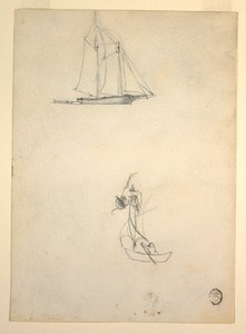 Desenho, Escuna e três botes, 1881 de Winslow Homer