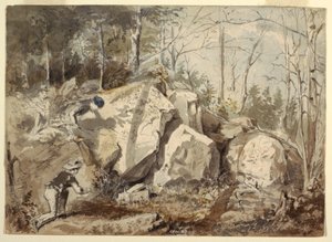 Desenho, Montar uma armadilha para esquilos, ca. 1855 de Winslow Homer