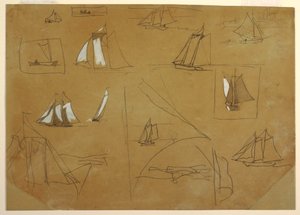 Desenho, Esboços de barcos à vela, Cullercoats, Inglaterra, 1881-82 de Winslow Homer