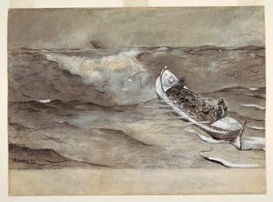 Desenho, O barco salva-vidas, estudo para aguarela, "Naufrágio do 