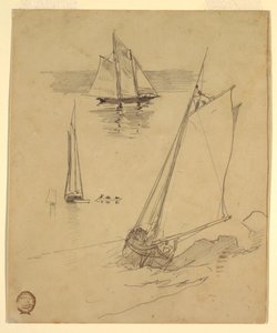 Desenho, Três esboços de escunas, provavelmente 1880 de Winslow Homer