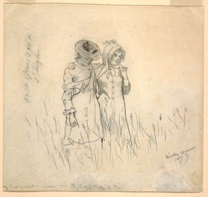 Desenho, Duas raparigas num campo, 1879 de Winslow Homer