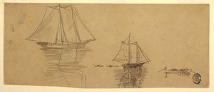 Desenho, Duas escunas e dories, ca. 1880 de Winslow Homer