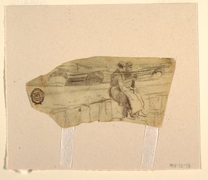 Desenho, Duas mulheres sentadas numa parede, Cullercoats, Inglaterra, 1881-82 de Winslow Homer