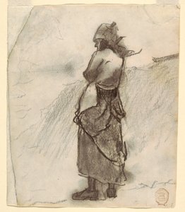 Desenho, Mulher a olhar para o mar, Cullercoats, Inglaterra, 1881-82 de Winslow Homer
