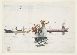 Quatro barcos a remo com crianças de Winslow Homer