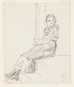 Garota sentada em um degrau da varanda de Winslow Homer