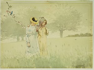 Meninas passeando em um pomar, 1879 de Winslow Homer