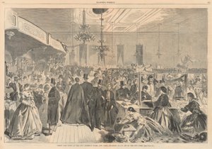 Grande feira realizada nas assembléias da cidade, Nova York, dezembro de 1861, em auxílio aos pobres da cidade; de Harper de Winslow Homer