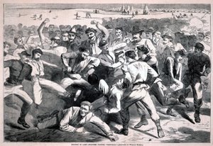 Feriado no acampamento - soldados a jogar «futebol», de Harper