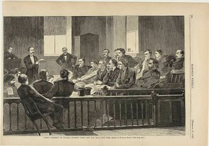 Jurados a ouvir o advogado, Supremo Tribunal, New City Hall, Nova Iorque de Winslow Homer