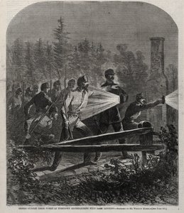 Rebeldes fora das suas fortificações em Yorktown, a fazer reconhecimento com lanternas escuras de Winslow Homer