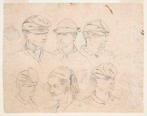 Seis estudos de cabeças de soldados de Winslow Homer