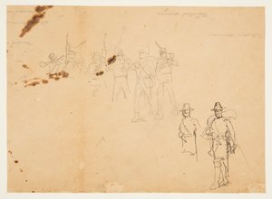 Esboços de Figuras Únicas de Infantaria e Assinaturas de Prática de Winslow Homer