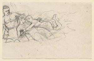 Homem de pé olhando para duas figuras que se afogam (estudo para Corrente de retorno) de Winslow Homer