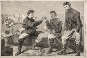 Dia de ação de graças no exército - após o jantar: o osso dos desejos, 1864. de Winslow Homer