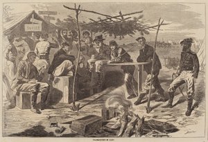 Acção de Graças no Acampamento, publicado em 1862. de Winslow Homer