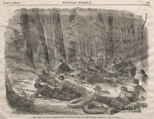 O exército do Potomac - nosso piquete periférico na floresta, 1862. de Winslow Homer