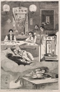 Os chineses em Nova York - cena em uma casa-clube da Baxter Street, 1874. de Winslow Homer