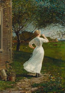 The Dinner Horn (Blowing the Horn at Seaside) de Winslow Homer