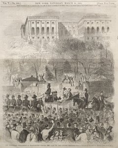 A procissão inaugural em Washington, ao passar pelo portão do recinto do Capitólio de Winslow Homer