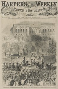 A Procissão Inaugural de Washington Passando pelo Portão do Parque do Capitólio (De um Esboço de nosso Artista Especial), 1861 (gravura em madeira) de Winslow Homer