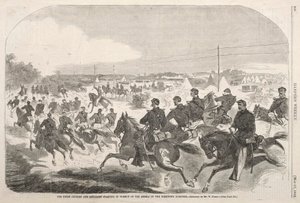 A cavalaria e a artilharia da União começam a perseguir os rebeldes pela estrada de Yorktown de Winslow Homer