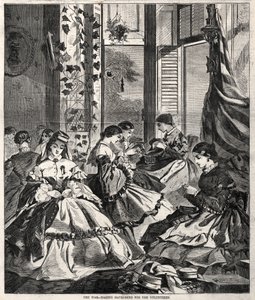 A Guerra - A confeção de chapéus Havelock para os voluntários de Winslow Homer