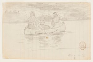 Três homens em uma canoa, Il Manigne, Quebec de Winslow Homer