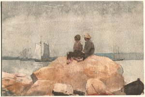 Dois rapazes a observar escunas de Winslow Homer