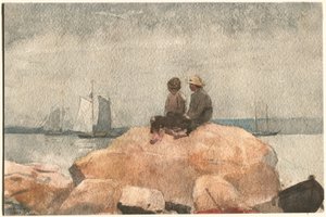 Dois rapazes a observar escunas de Winslow Homer