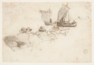 Dois barcos de pesca com velas, Cullercoats, Inglaterra de Winslow Homer