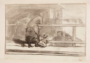 Duas mulheres e uma criança em um trilho, com vista para a praia em Tynemouth de Winslow Homer