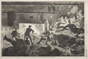 Alojamentos de Inverno no Acampamento — O Interior de uma Cabana de Winslow Homer