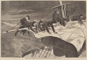 Winter at Sea - Taking in Sail Off the Coast, publicado em 1869. de Winslow Homer