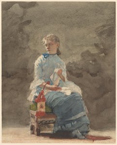 Costura de mulher, 1878-9 (aquarela sobre grafite em papel aquarela de cor branco) de Winslow Homer