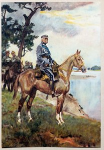 Retrato equestre de Marechal Jozef (Joseph) Klemens Pilsudski (1867-1935) no seu cavalo favorito Kasztanka. Pintura de Woiciech Von Kossak (1857-1942)