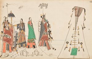 O lobo uivante e o urso emplumado estão cortejando duas meninas na nascente, onde pegavam água de Wolf Howling
