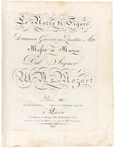 Capa da partitura As Bodas de Fígaro, drama lúdico em quatro atos, Entre 1806 e 1810. de Wolfgang Amadeus Mozart